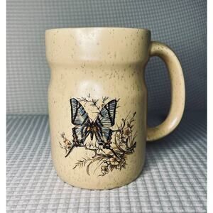 vintage speckled butterfly stoneware mug